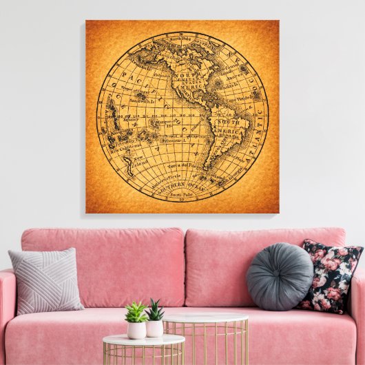 Antiek Wereldkaart Wereldbol Canvas Afdruk (Insitu (Woonkamer))