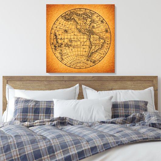 Antiek Wereldkaart Wereldbol Canvas Afdruk (Insitu (Slaapkamer))