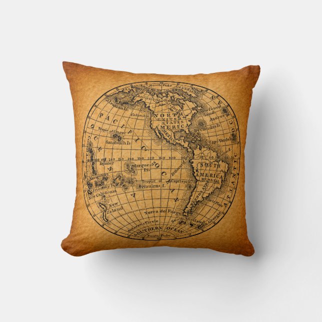 Antiek Wereldkaart  Wereldbol Kussen (Voorkant)