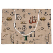 Antiek werktuigbouwkundige wetenschapspatroon groot cadeauzakje (Voorkant)