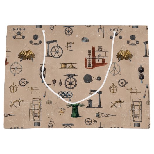 Antiek werktuigbouwkundige wetenschapspatroon groot cadeauzakje (Voorkant)