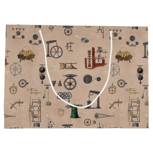 Antiek werktuigbouwkundige wetenschapspatroon groot cadeauzakje (Achterkant)