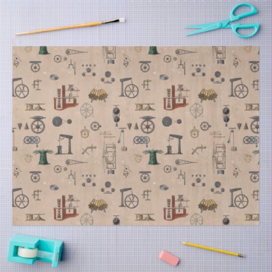 Antiek werktuigbouwkundige wetenschapspatroon tissuepapier (Craft)
