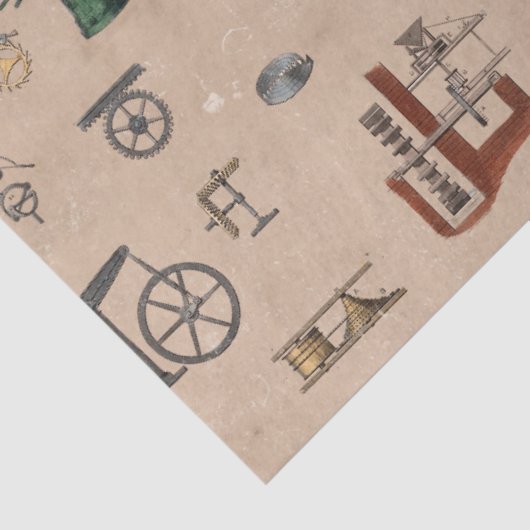 Antiek werktuigbouwkundige wetenschapspatroon tissuepapier (Detail)