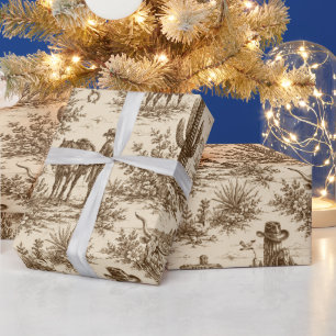Antiek Westerse Woestijn Toile Naadloos Patroon Cadeaupapier