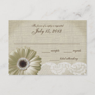 Antiek White Daisy and Lace Wedding Response Card RSVP Kaartje