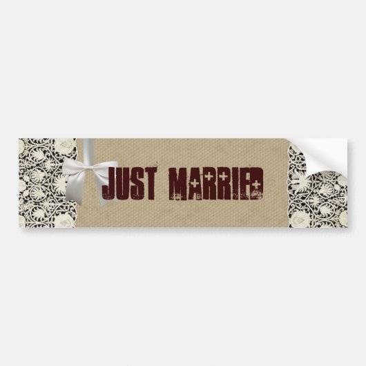 Antiek White Lace en Linen Wedding Bumpersticker (Voorkant)