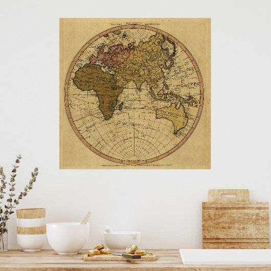 Antiek William Faden 1786 Eastern Hemisphere Map Poster (Keuken)