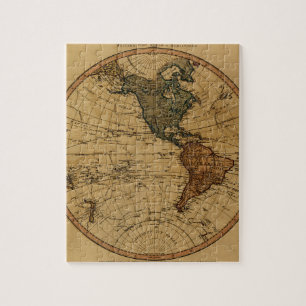 Antiek William Faden 1786 Westerne Hemisphere Map Legpuzzel