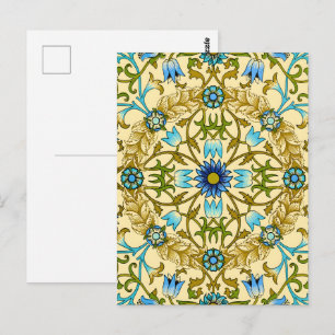 Antiek William Morris Blauw Madeliefje Bloempatroo Briefkaart