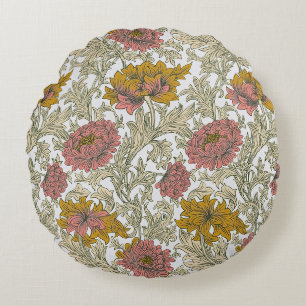 Antiek William Morris Chrysanthemum Patroon Rond Kussen