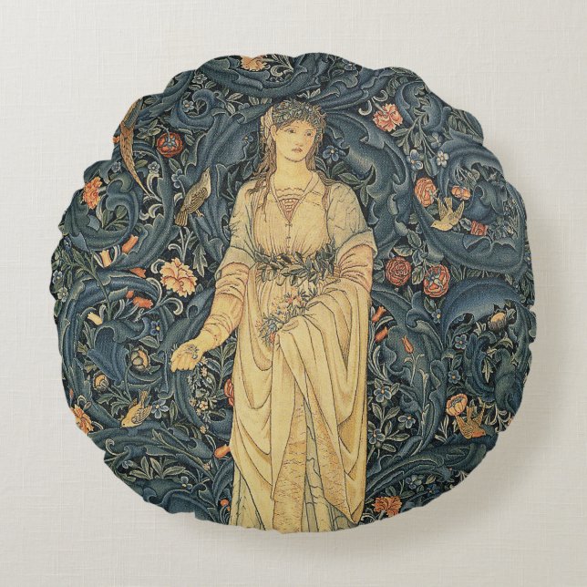 Antiek William Morris Flora Rond Kussen (Voorkant)