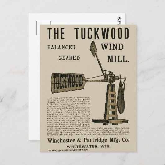 Antiek windenergie The Tuckwood Whitewater Wis 188 Briefkaart (Voorkant / Achterkant)