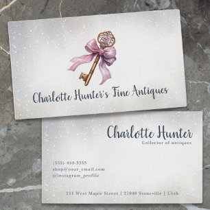 Antiek winkel, elegant  messing sleutel roze boog visitekaartje