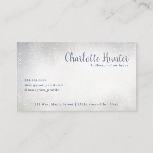 Antiek winkel, theepot, goud en blauw visitekaartje (Achterkant)