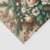 Antiek Winter Bloemen Kerstmis Script Decoupage Tissuepapier (Detail)