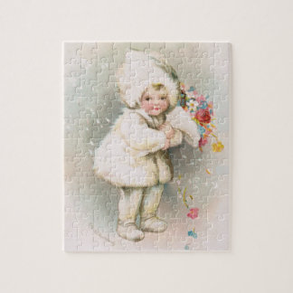 Antiek wintersneeuw Baby & bloemen puzzel