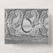 Antiek wit gelaat grijs hout, zilver huwelijk all in one uitnodiging (Achterkant)