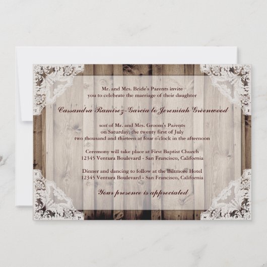 Antiek wit kant bruiloft uitnodiging (Achterkant)