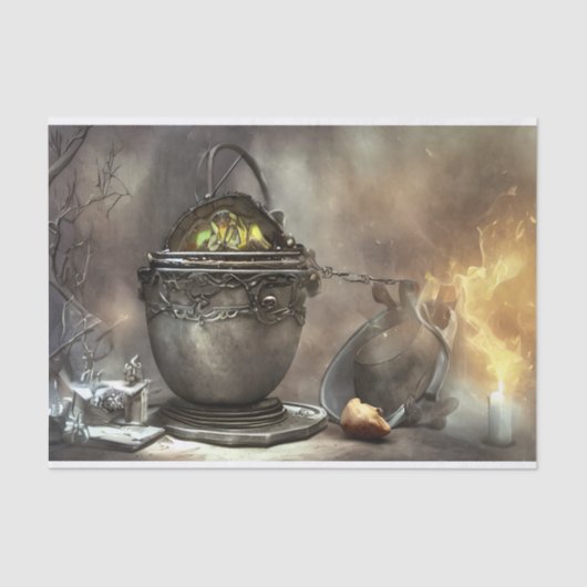 Antiek Witchcraft Cauldron met explosieve brand Tissuepapier (Voorkant)