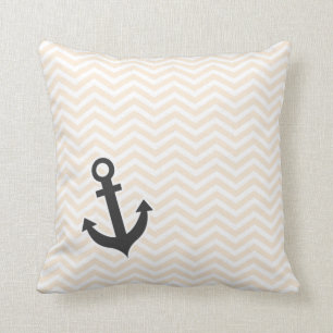 Antiek witte Chevron; zig zag; Anker Kussen