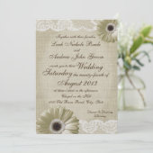Antiek witte daisy en kant bruiloft kaart (Staand voorkant)