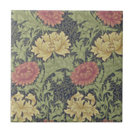 Antiek Wm Morris Chrysanthemum Design Repro Tile Tegeltje