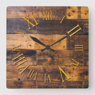 Antiek Wooden Roman Numeral Round Wall Clock Vierkante Klok