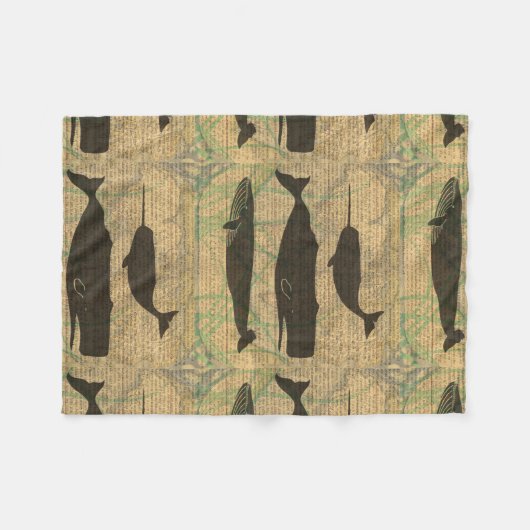 Antiek Zee op walvis Fleece Deken (Voorkant (Horizontaal))