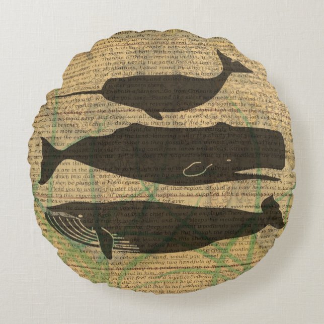 Antiek Zee op walvis Rond Kussen (Voorkant)