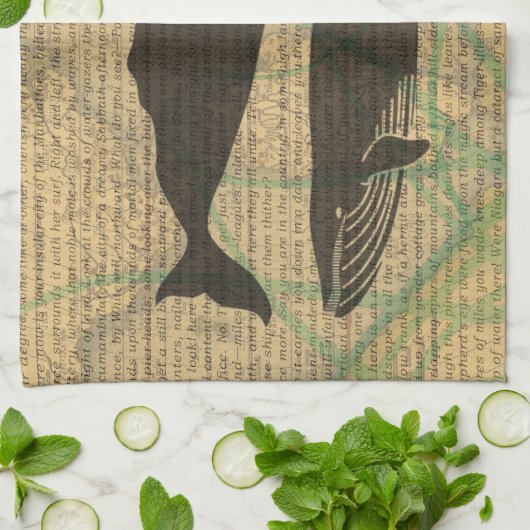 Antiek Zee op walvis Theedoek (Gevouwen)