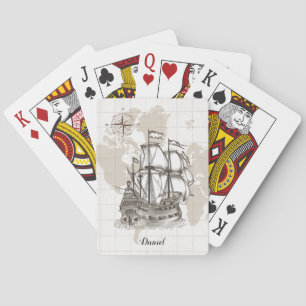 Antiek zeilboot met naam pokerkaarten