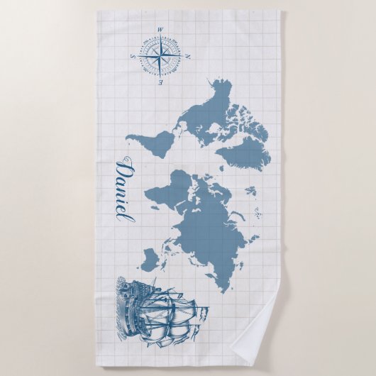 Antiek zeilboot met naam strandlaken (Voorkant)