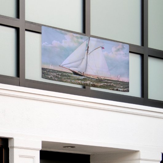Antiek zeilschip sloep jacht zeilboot oceaan spandoek (Buitenkant Gebouw)