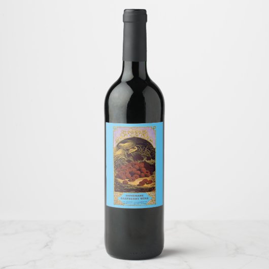 Antiek zelfgemaakte Raspberry Wine Label Sjabloon Wijn Etiket (Voorkant)