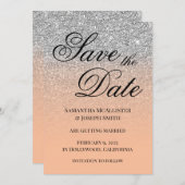 Antiek zilveren glitter perzikkleur save the date (Voorkant / Achterkant)