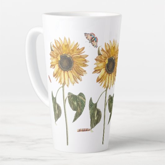 Antiek Zonnebloem Caterpillar Vlindertekening Latte Mok (Linkerhoek)