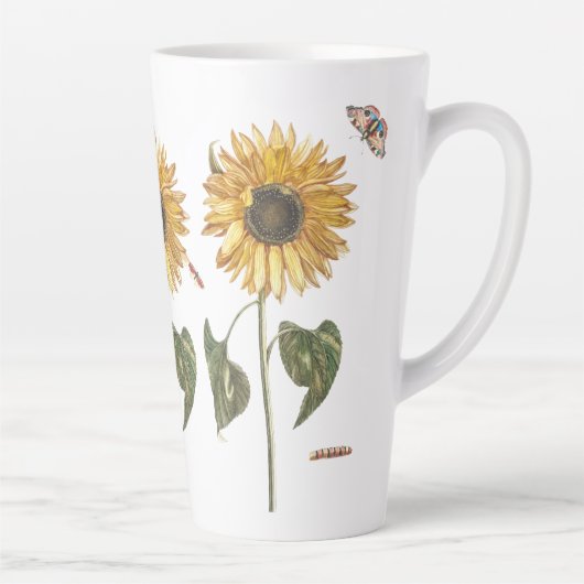 Antiek Zonnebloem Caterpillar Vlindertekening Latte Mok (Rechts)