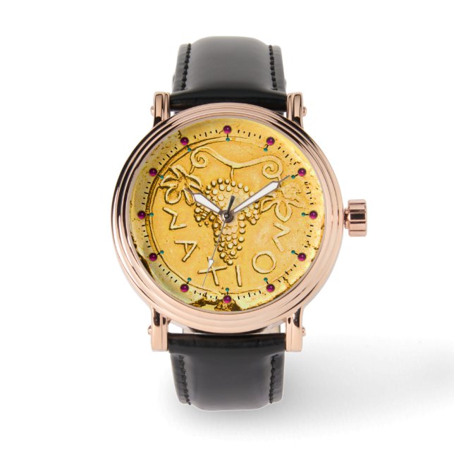 ANTIEK ZUIVERE MUNTSTOFGOUDEN, DRUIVENWIJN HORLOGE (Voorkant)