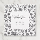 Antiek Zwart & Wit Bloemen Toile Bruiloft Bedankjes Labels (Voorkant)