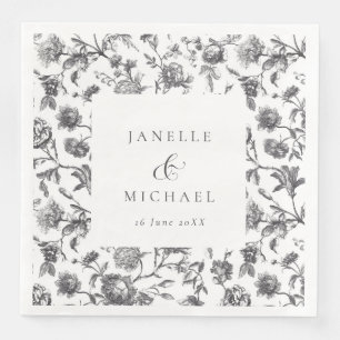 Antiek Zwart & Wit Bloemen Toile Bruiloft Servet