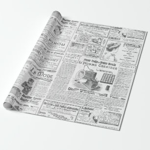 Antiek Zwart Wit Franse advertenties Ephemera Cadeaupapier