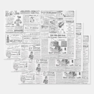 Antiek  Zwart Wit Franse advertenties Ephemera Inpakpapier Vel