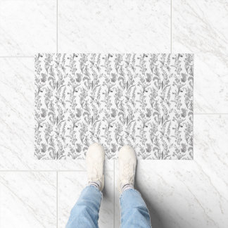 Antiek zwart wit toile bloemmotief vintage deurmat