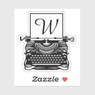 Antiek Zwart-wit Typewriter Monogram Sticker