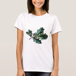Antiek zwarte bessen en eikels met een botanische t-shirt