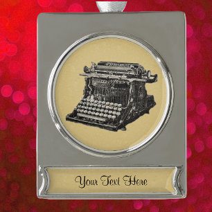  Antiek zwarte oude fashioned typemachine Verzilverd Banner Ornament