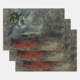  Antiek zwarte rode, oude papiervel muziek Inpakpapier Vel