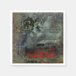  Antiek zwarte rode, oude papiervel muziek Servet