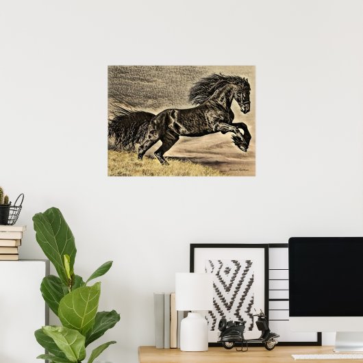 Antiek zwarte Stallion Horse Poster (Thuiskantoor)